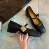 Main Promotion~ Xiao Miao Square Head Flat-soled Single Shoes 2025 First-layer Cowhide One-word Buckle Low-heeled Mary Jane Free Shipping