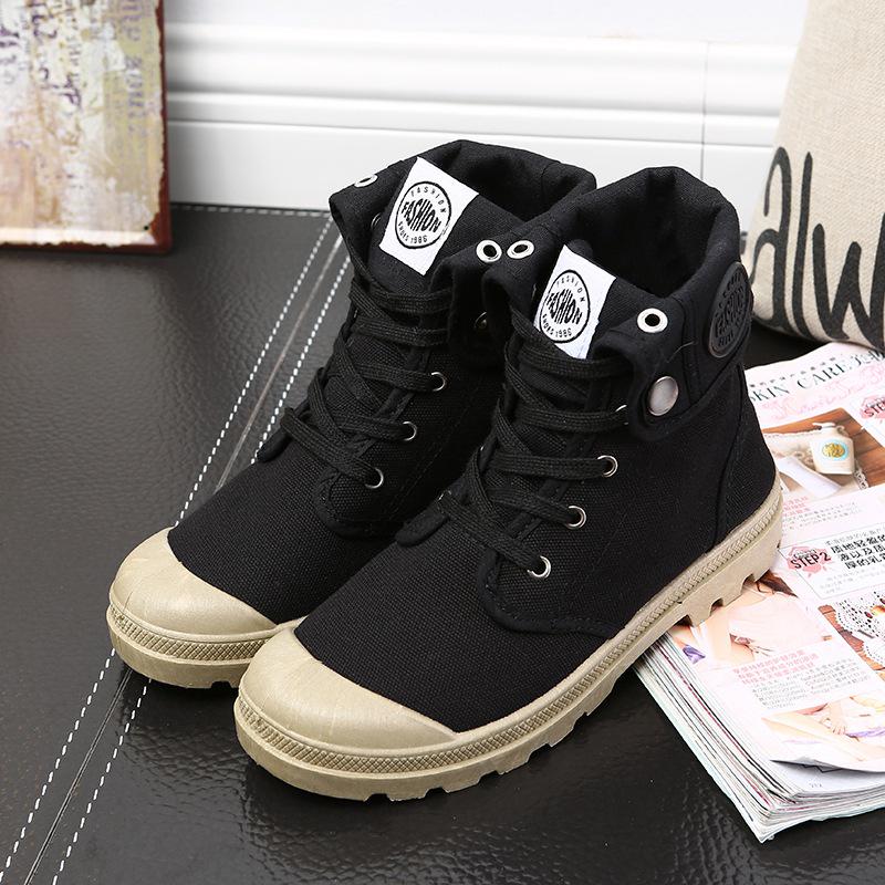 Women Mid Cut Canvas Boots Size 35-41 Outdoor Military Style Boots Workwear Shoes Trendy Couple's Sneakers Flat Bottom