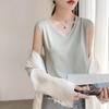 Women's Spring and Summer Solid Color V-neck Loose Casual Camisole Undershirt Sleeveless Satin Bottoming Tops