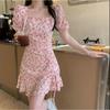 Summer New Style Drawstring Short-sleeved Square Collar Fashion Sweet Dress Women