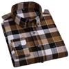 Men's Fashion Brushed Flannel Plaid Striped Shirts Single Patch Pocket Comfortable 100% Cotton Long Sleeve Standard-fit Shirt