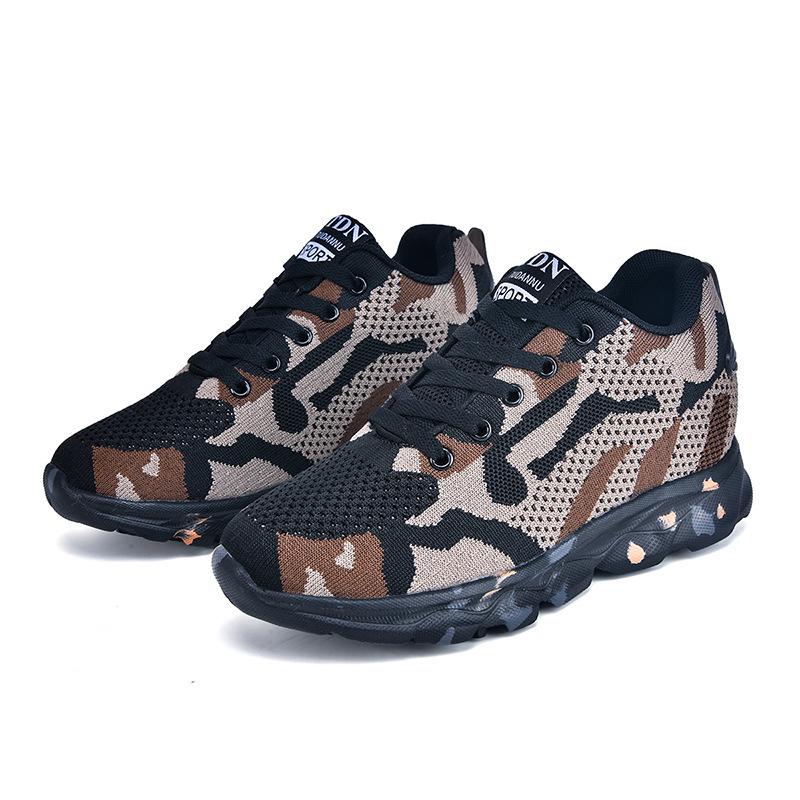 New Camouflage Shoes Women's Shoes Are Light and Comfortable, Inner Height-increasing Women's Shoes, Outdoor Casual Shoes, Flying Woven Fashionable