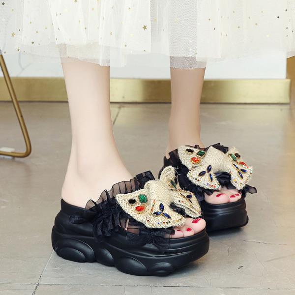 Fashion Shoes Woman 2025 Slippers Summer On A Wedge Pantofle Platform Butterfly-Knot Luxury Slides New Designer Fashion Butterfly-knot
