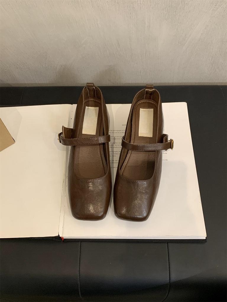 French Retro Square Head Light Mouth Single Shoes Women's Middle Heel Spring and Autumn Evening Temperament Fairy Thick Heel Mary Jane Small Leather S