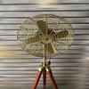 Floor Fan Nautical Modern Brass Finish with Brown Wood Tripod Pedestal Floor Fan Retro Industrial Modern Twist with Unique Design Decor