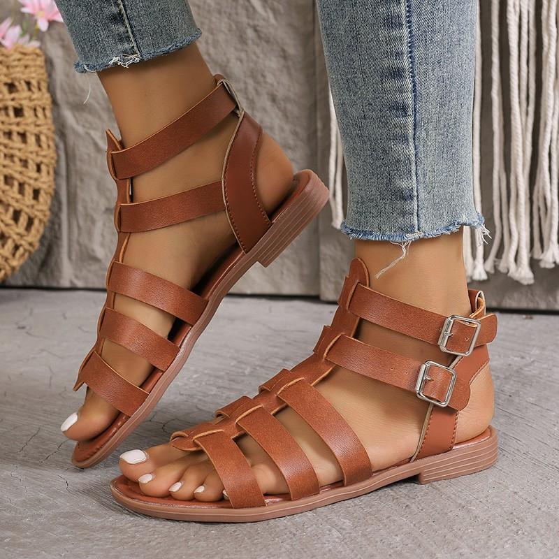 Luxury Women's Sandals Summer Elegant Woman Shoes with Low Heels Flats Casual Gladiator White Fish Toe Designer Sandals Flats