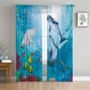 2 Panel Blue Sea Curtain Sea Creature Dolphin Turtle Curtain for Bedroom Living Room Kitchen Window Tulle Sheer VoileCurtains