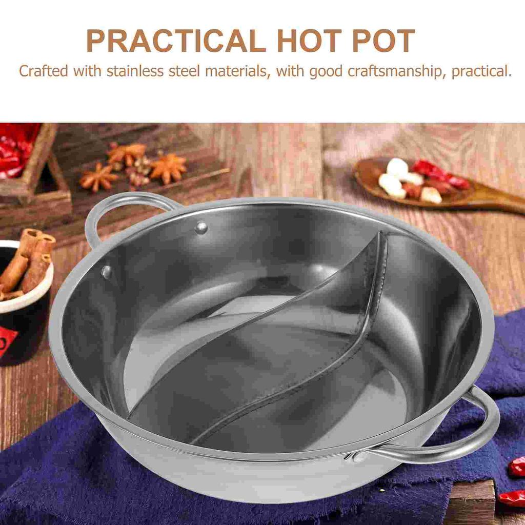 Hutch Stainless Steel Mandarin Duck Pot Chinese Hot with Divider Noodle Kitchen Cooking Silver Divided Pan