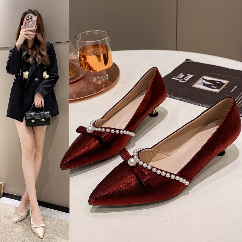 Casual Heels Women's Shoes with Spikes Slip On 2025 Branded Pumps Shallow Mouth Sandals Ladies Lace-Up Comfortable Pointed