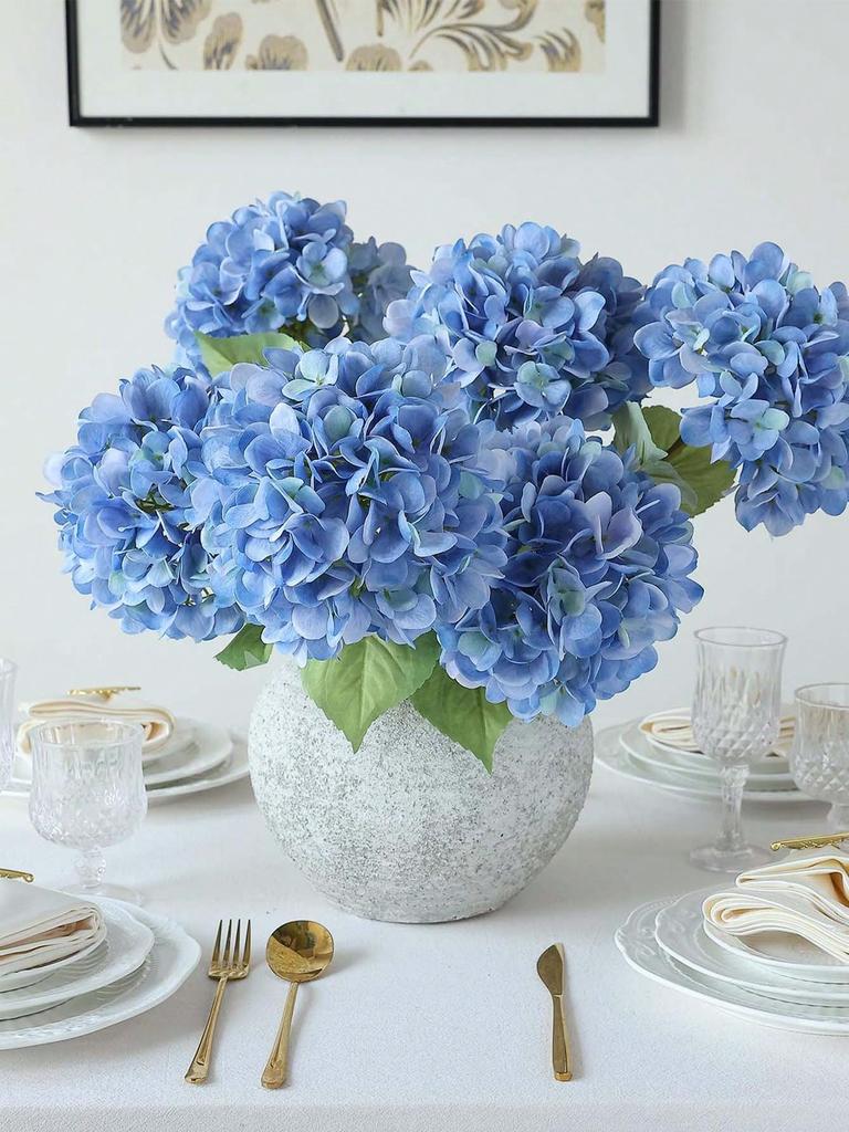1/3/6 шт. 22,83 дюйма Синие вышитые цветы гортензии, Искусственные пластиковые стебли для свадьбы/вечеринки/офиса, Весенне-летний домашний декор, Подарок
