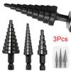 Latest 3Pcs HSS Nitriding Black Step Drill Bits 4-12mm 4-20mm Titanium Coated Wood Metal Hole Cutter Core Drilling Bit Tools Set