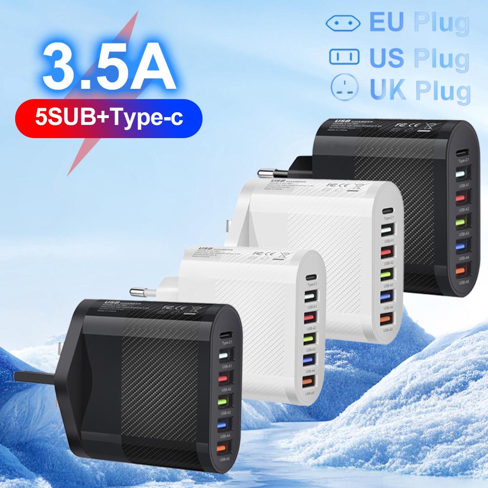 6 Ports USB Type C Charger PD Fast Charging Adapter Quick Charge3.0 For iPhone Samsung Xiaomi Phone Wall Charger Plug #3