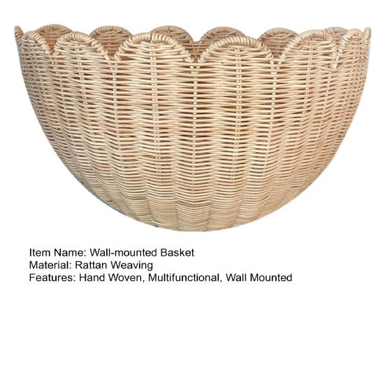 1/2Pcs Hand Woven Scalloped Rattan Wall Basket Rustic Bohemian Style Hanging Storage Organizer Wall Decor