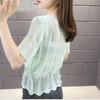 Korean Loose Drawstring Hollow Knit Pullover Blouse Short Sleeve Versatile Thin Sweater Women