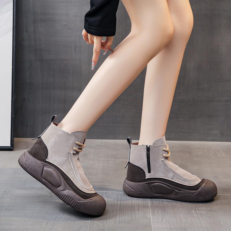 TUINANLE Women High Tops Shoes Spring Zipper Casual Anti Slip Flat Sneakers Girl's Ankle Boots