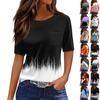 T Shirts For Women Pleated Round Neck Dressy Casual Blouses Printing Short Sleeve Summer Tops Loose Fit