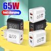 65W GaN USB C Fast Charger Wall Adapter PD 33W QC3.0 for iPhone 15 14 16 Pro Max Samsung S23 Xiaomi 13 EU/US Plug Travel Charger