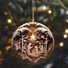 12 Pcs Nativity Scene Ornament Round Wooden Birth of Jesus Christian Keepsake Religious Hanging Pendant for Christmas Home Car Decor