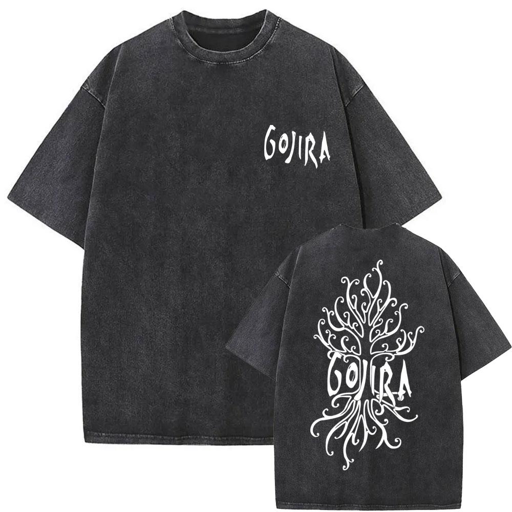 Washed Vintage Metal Rock Band Gojira Skeleton Graphic T-shirt Men Women Fashion Man Streetwear