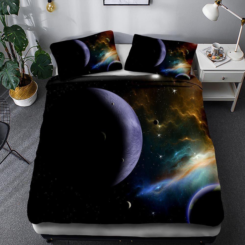 3D Space Planet Bedding Set Romantic Starry Sky Quilt Cover Pillowcase 2/3pcs Men's Teenagers Space Fan Cover Gift
