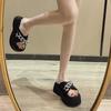 Rhinestone One-word Slippers for Women's Summer Wear 2025 New Small Man Height Increase Thick Bottom Fashion Beach Cool Slippers for Women