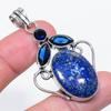 Natural Lapis Lazuli, Topaz 925 Sterling Silver Jewelry Pendant 2.21" v2W44