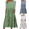 Women's Summer Flowy Midi Dress Boho Floral Pleated Dress with Pockets Casual Half Sleeve Crew Neck Swing Dress