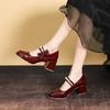 High Heels Versatile Mary Jane Women's Shoes 2025 New with Skirt Burgundy Gentle French Leather Shoes Spring and Autumn Single Shoes