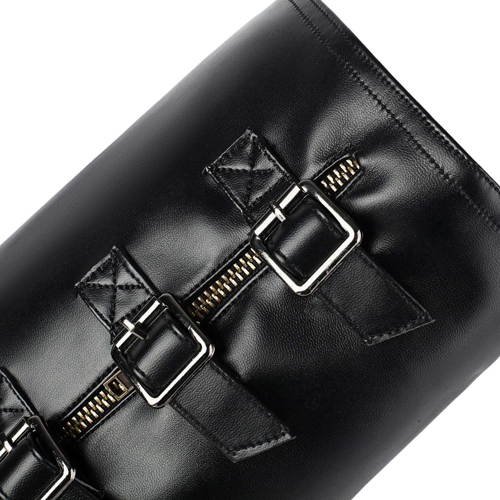 lenkisen PU Autumn Winter Shoes Pointed Toe Stiletto Thin High Heels Metal Square Buckle Keep Warm Fashion Knee Boots