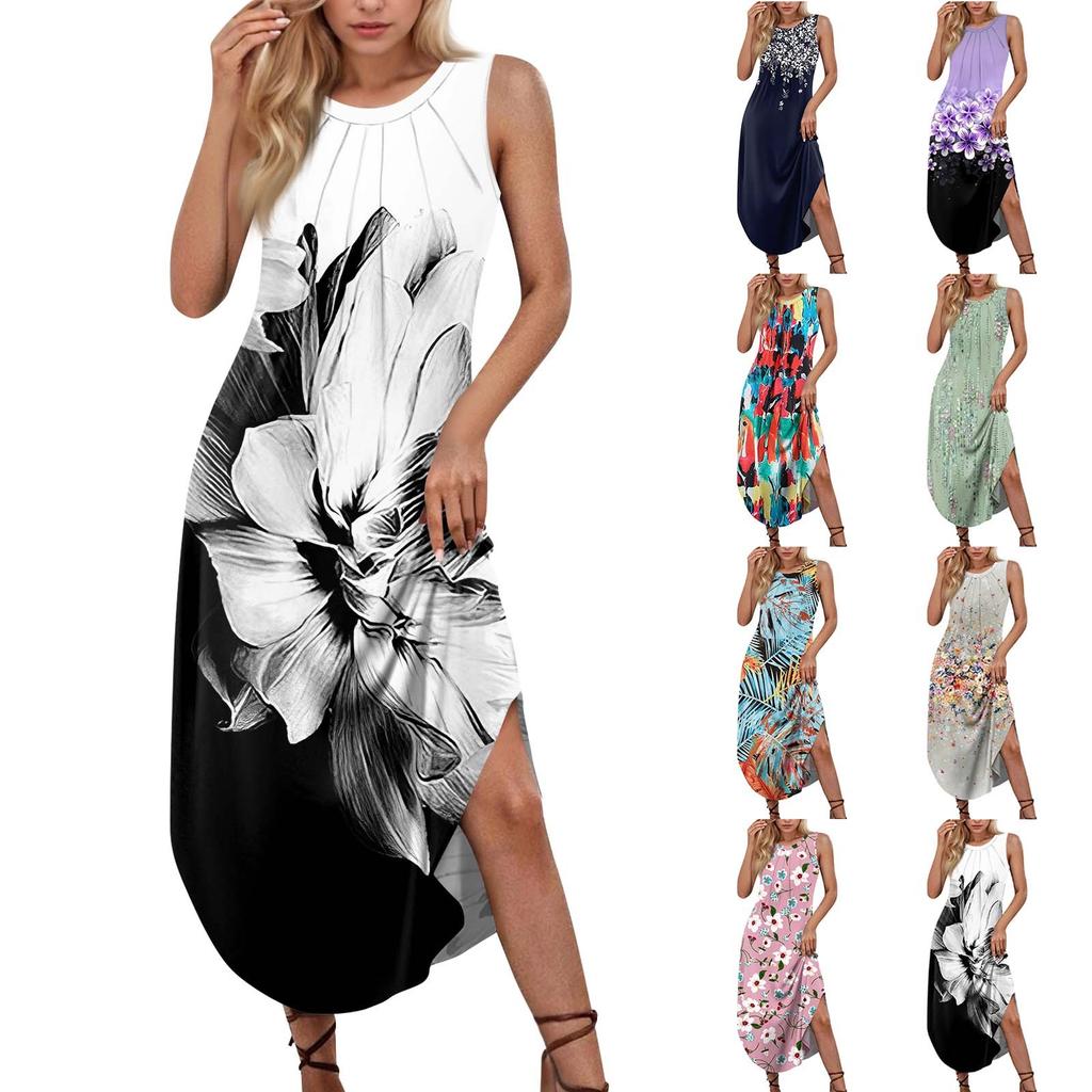 Women's Summer Casual U Neck Printed Sleeveless Dresses