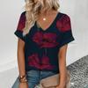 Women's V-neck Short Sleeve T-Shirt Retro Flower Print T-Shirt Fashion Short Sleeve T-Shirt Summer Women's Leisure T-Shirt