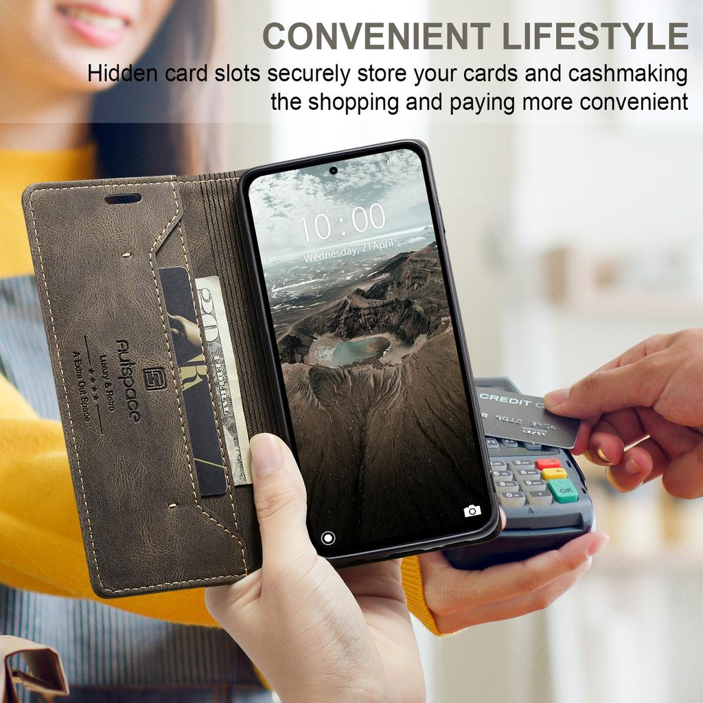 Premium Vintage Leather Wallet Case for Redmi Note 9-14 Series & POCO M2/M5S/X5/X7 - Flip Cover, Card Slots, Shockproof Retro (4 Colors)