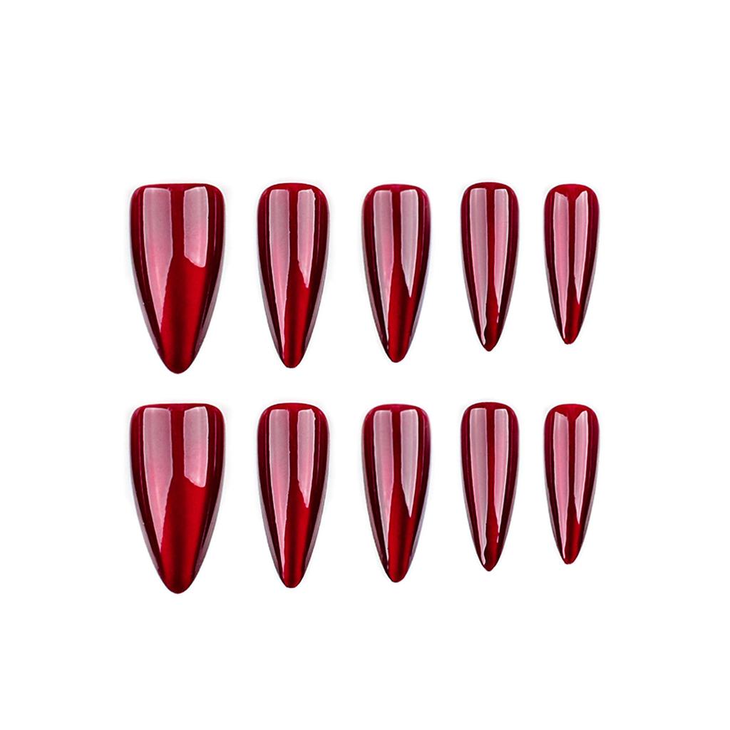 Red Cat Eye Almond Halloween Wearable False Nails - Solid Color Manicure (30-Pack)