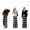 Ladies' Autumn and Winter High Waisted Woolen Plaid Wide Leg Pants, Casual Versatile, Casual with Plush Pants