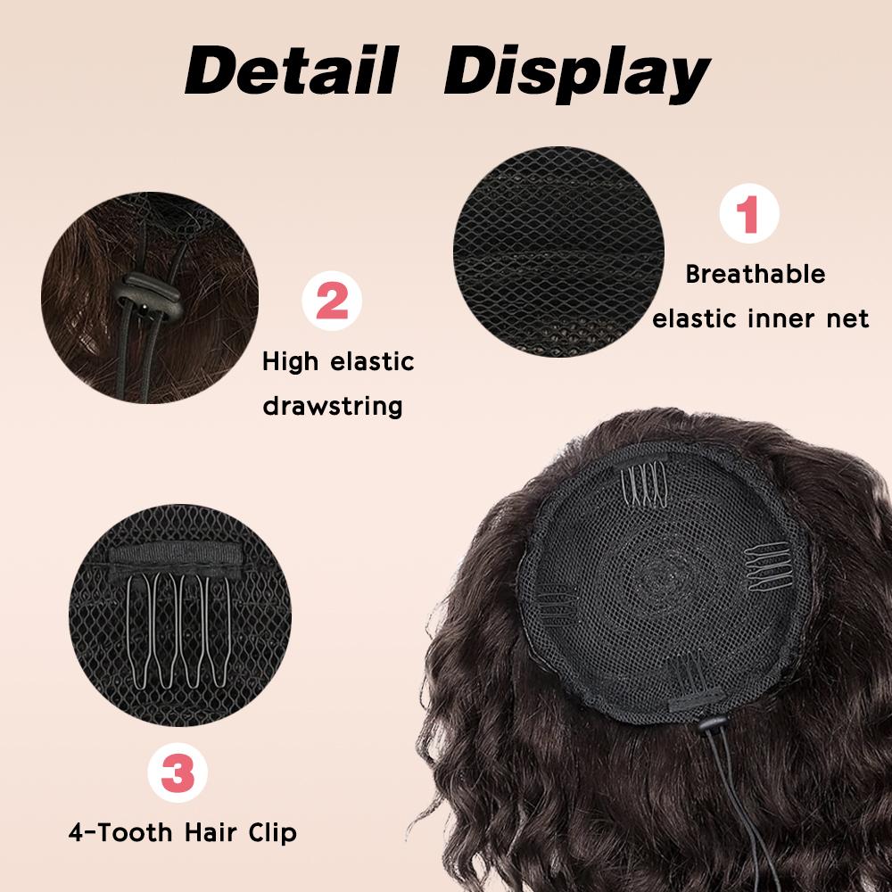 MISS WIG Synthetic Claw Clip In Bun Ponytail Wig Extension Loose Wavy Curly Drawstring Ponytail Wig For Elegant Women Daily Wear