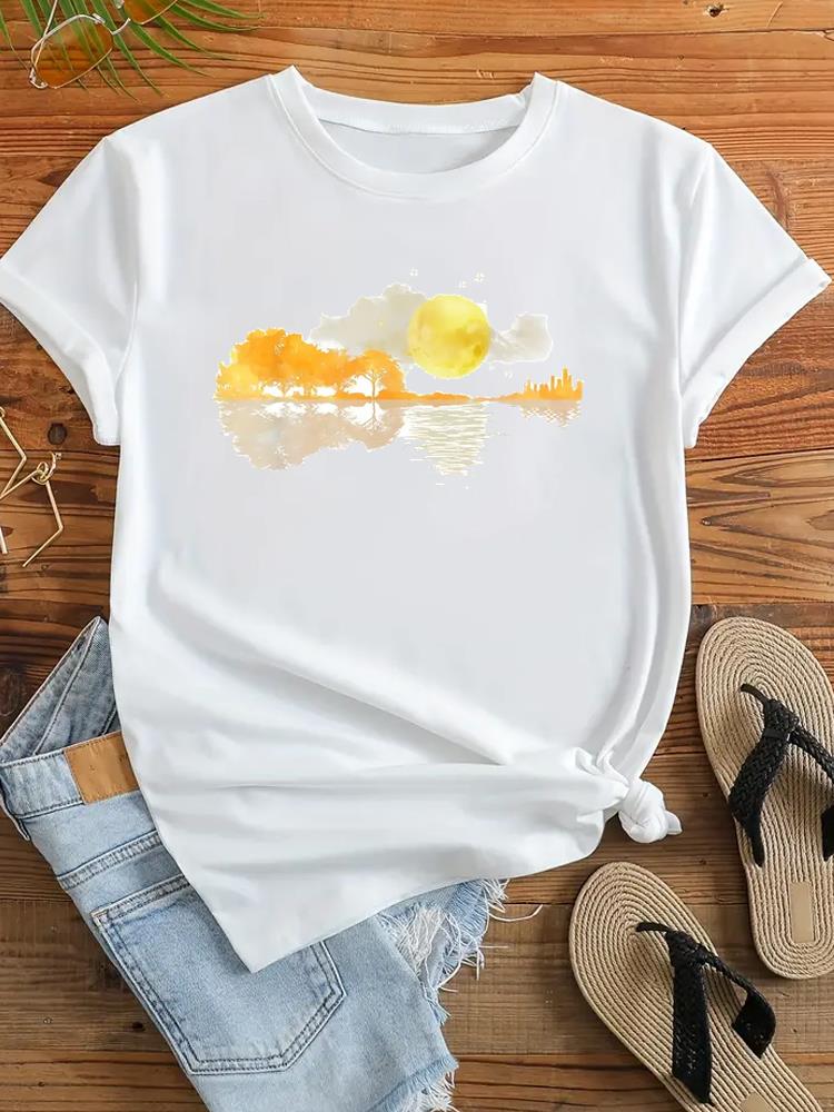 (Asian Size) Clothing Casual Tshirt Women Flower Trend 90s Sweet Cute Short Sleeve Fashion Print Lady Tee Top Female Graphic T-shirts