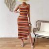 Spring Women's Personality Street Fashion Casual Striped Sleeveless Square Neck Dress