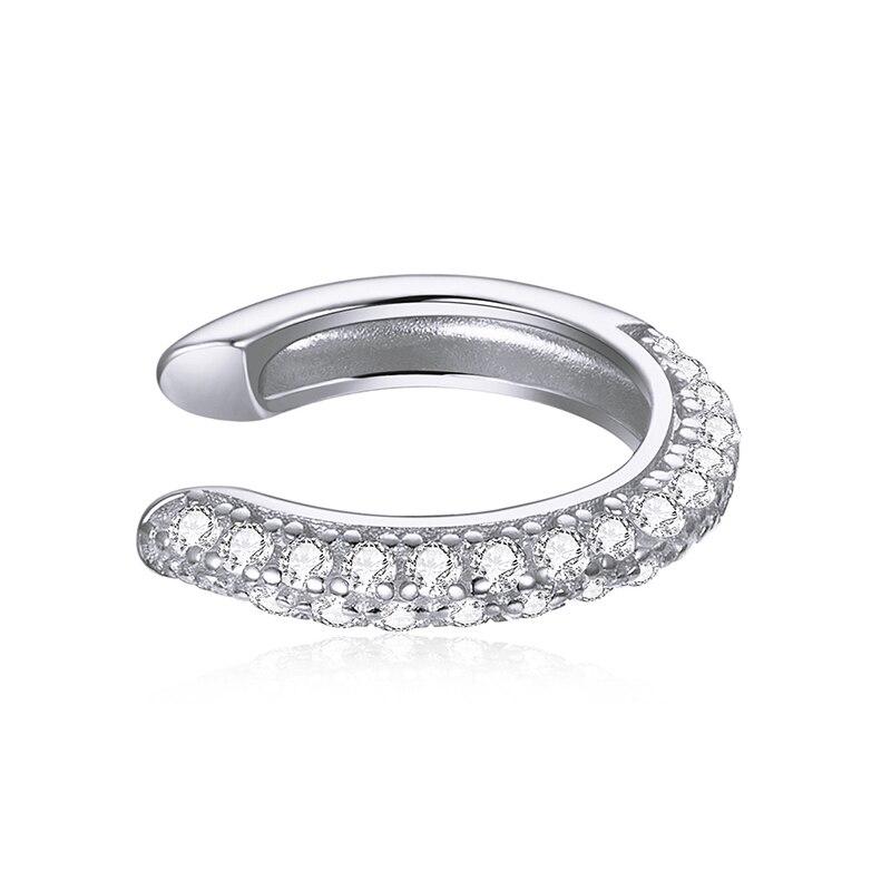 Bamoer 1 PCS Colorful Zircon Ear Clip, Women Genuine 925 Sterling Silver Clear CZ Statement Wedding Jewelry