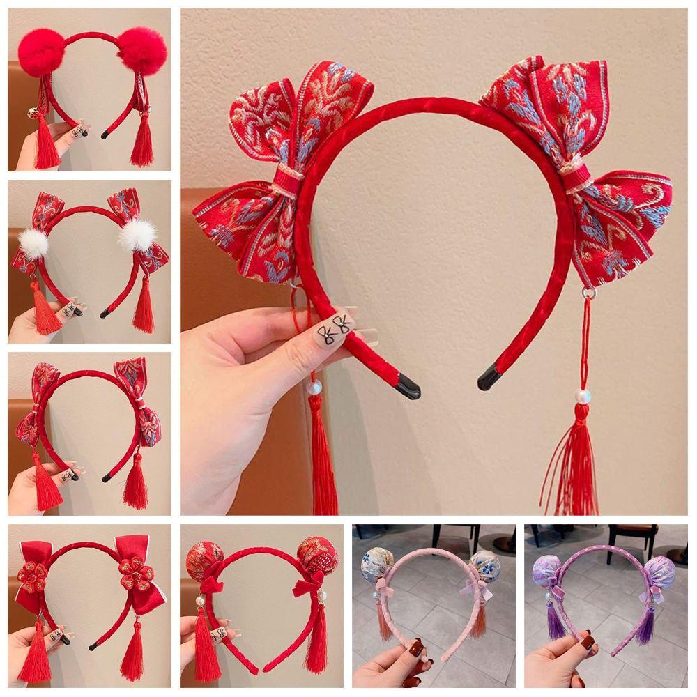 Tassel Hanfu Hair Bun Hair Hoop Plush Ball Red Hairband Simple Chinese New Year Headwear Children
