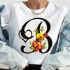 Custom Name Letter Combination Tops Fashion Women T-Shirt Rose Flower Heart Letter Font A B C D Short Sleeve Tees Black T-Shirt