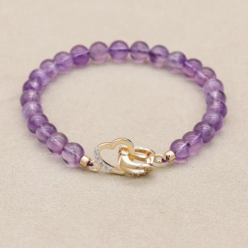 6mm Blue Tiger Eye Beads Copper Heart Shape Beaded Strand Bracelet & Bangle Women Men Lover Handmade Jewelry Valentine's Gifts