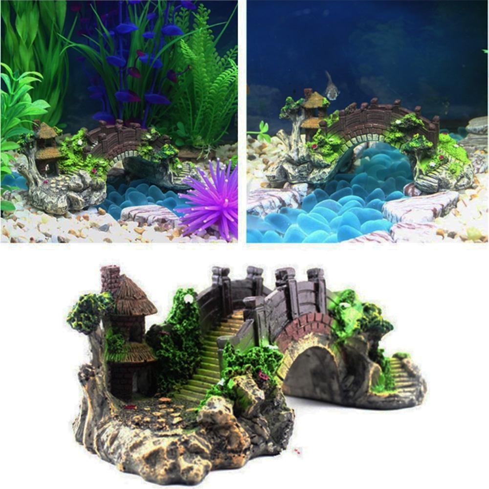 Tree Plant Resin Aquarium Ornaments Fake Landscaping Artificial Bridge Rockery Fish Tank Ornament