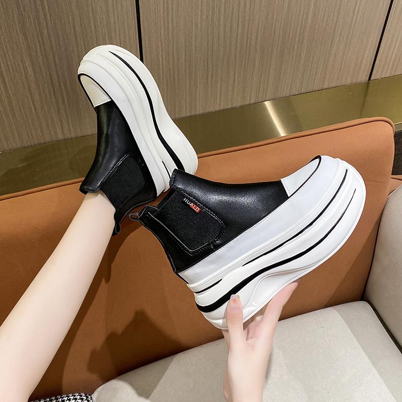 Fashion 7cm Thick-soled Hidden Heel Ankle Boots All-match Comfortable High-top Sneakers Autumn New Chelsea Short Boots Casual Shoes
