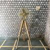 Natural Teak & Brass Pedestal Fan | Industrial Rotating Floor Fan On Wooden Tripod Stand | Heavy Duty Electric Air Circulator
