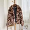 (SU)Women Fashion Autumn And Winter Leopard Print Loose Short Windbreaker Lamb Coat
