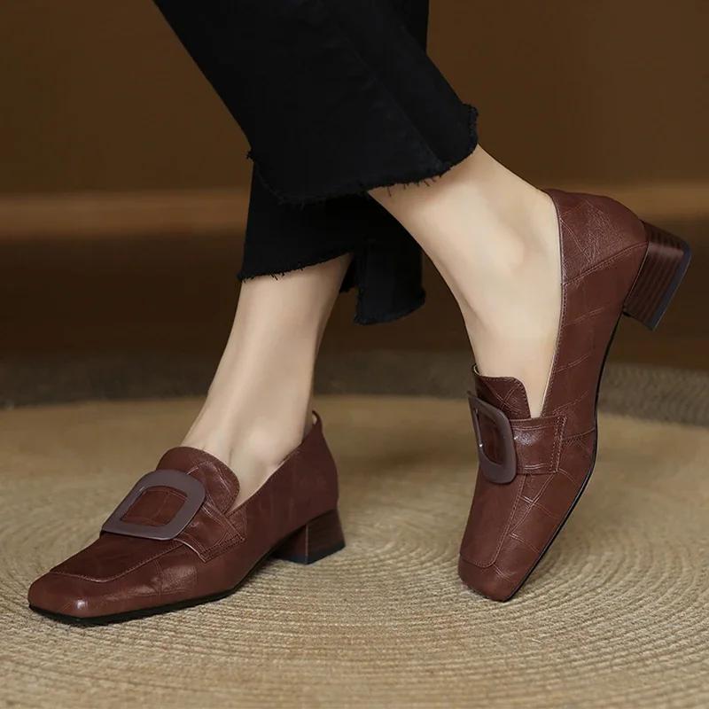 Массивные женские кожаные туфли с квадратным носком, туфли-лоферы для платья и офиса, женская трендовая дизайнерская новинка, элегантные туфли на каблуке, женские туфли-лодочки