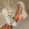 Fashion Rhinestone Flowers Wedges Sandals Women 2025 Luxury Crystals Chunky Platform Sandles Woman Clear Pvc Super High Heel Party Shoes