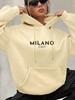 Milano Italy Polyester Hoodie for Women 100% Knit Fabric Alphabet Print Casual Long Sleeve Sweatshirt with Pocket