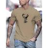 Men's Summer Casual T-Shirt with Deer Head Design - Breathable Polyester, Crew Neck, Short Sleeve