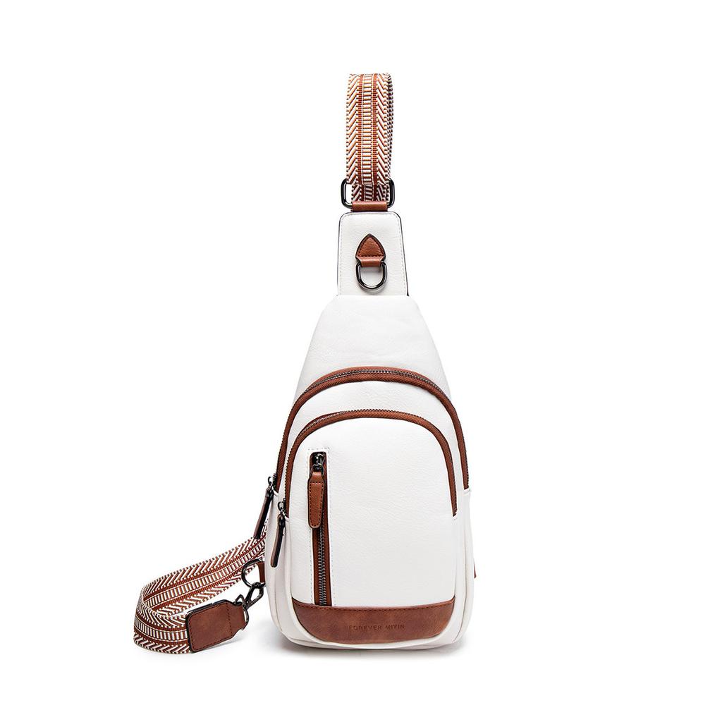 New Women's Breast Bag Contrasting Color Wide Shoulder Strap Backpack Single Shoulder Small Bag Retro Large Capacity Diagonal Span Fanny Pack